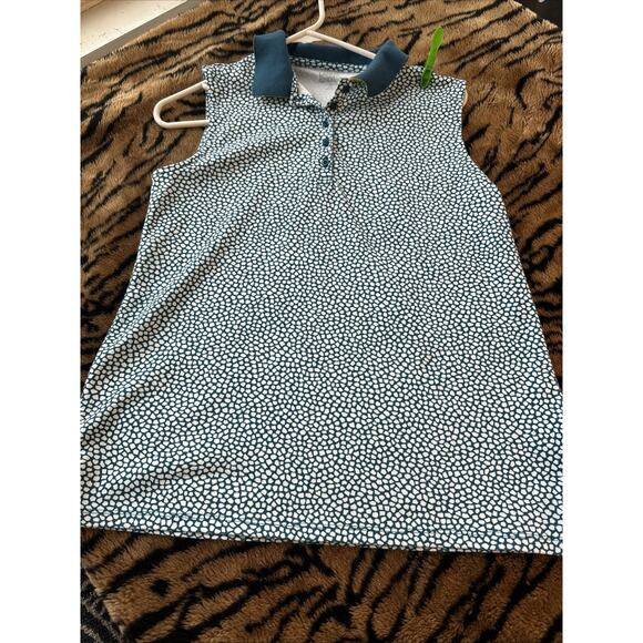 Lands' End Tops - Woman’s Lands End Sleeveless Blouse Turquoise Geometric Summer Golf Medium